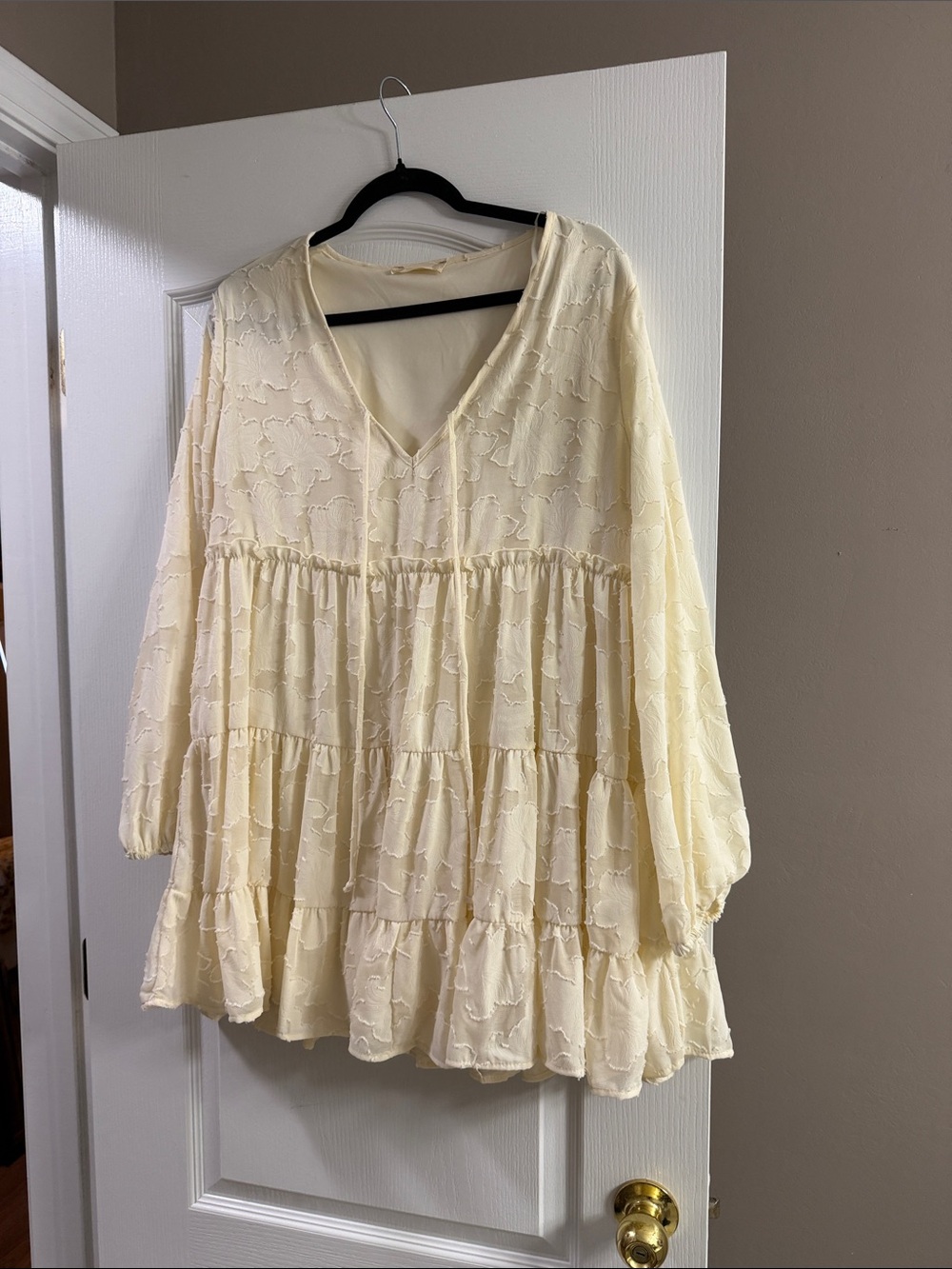 Altar'd State Cream Tiered V-Neck Long Sleeve Dress